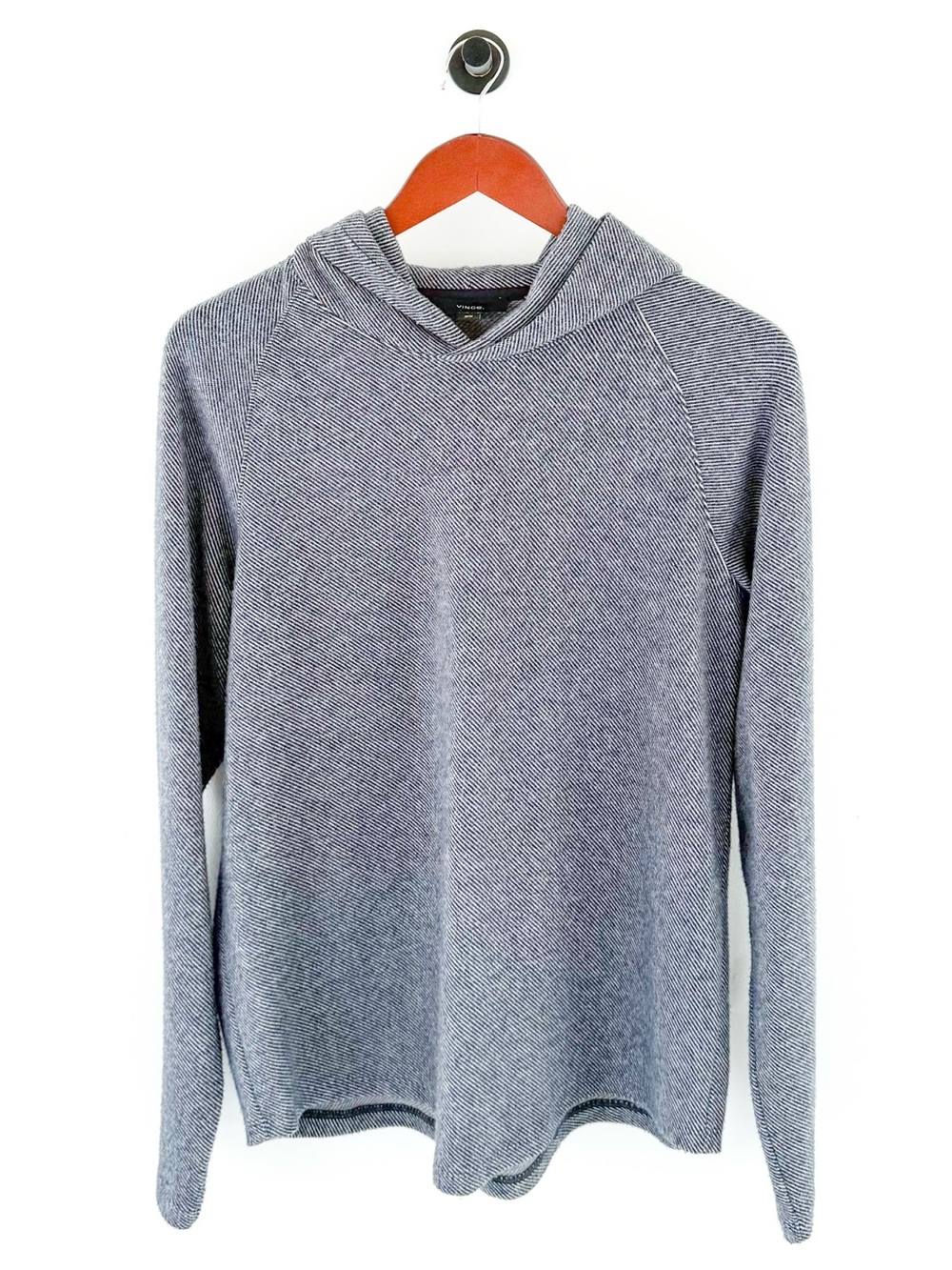 NEW Vince Men's Lightweight Hooded Sweater Navy Blue and Gray M Modal Textured